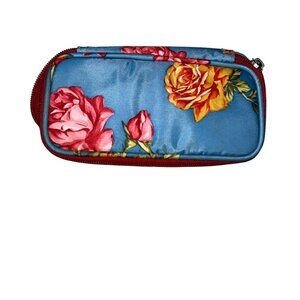 Oilily blue pink yellow roses floral print mini make up kit 6.5x3.5"